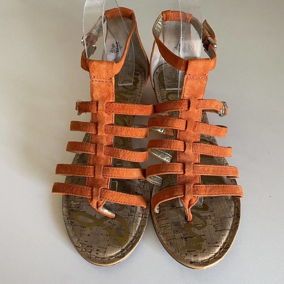 Sam Edelman Donna Sandal Caged Orange Suede Gladiator Strappy Thong Toe … - Picture 3 of 6
